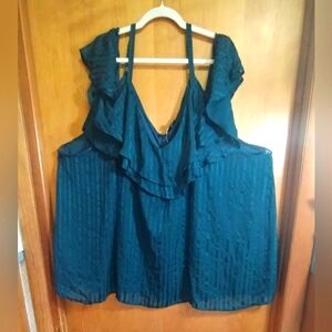 Torrid Cold Shoulder Fully Lined Fancy Blouse Size 6 Hunter Green